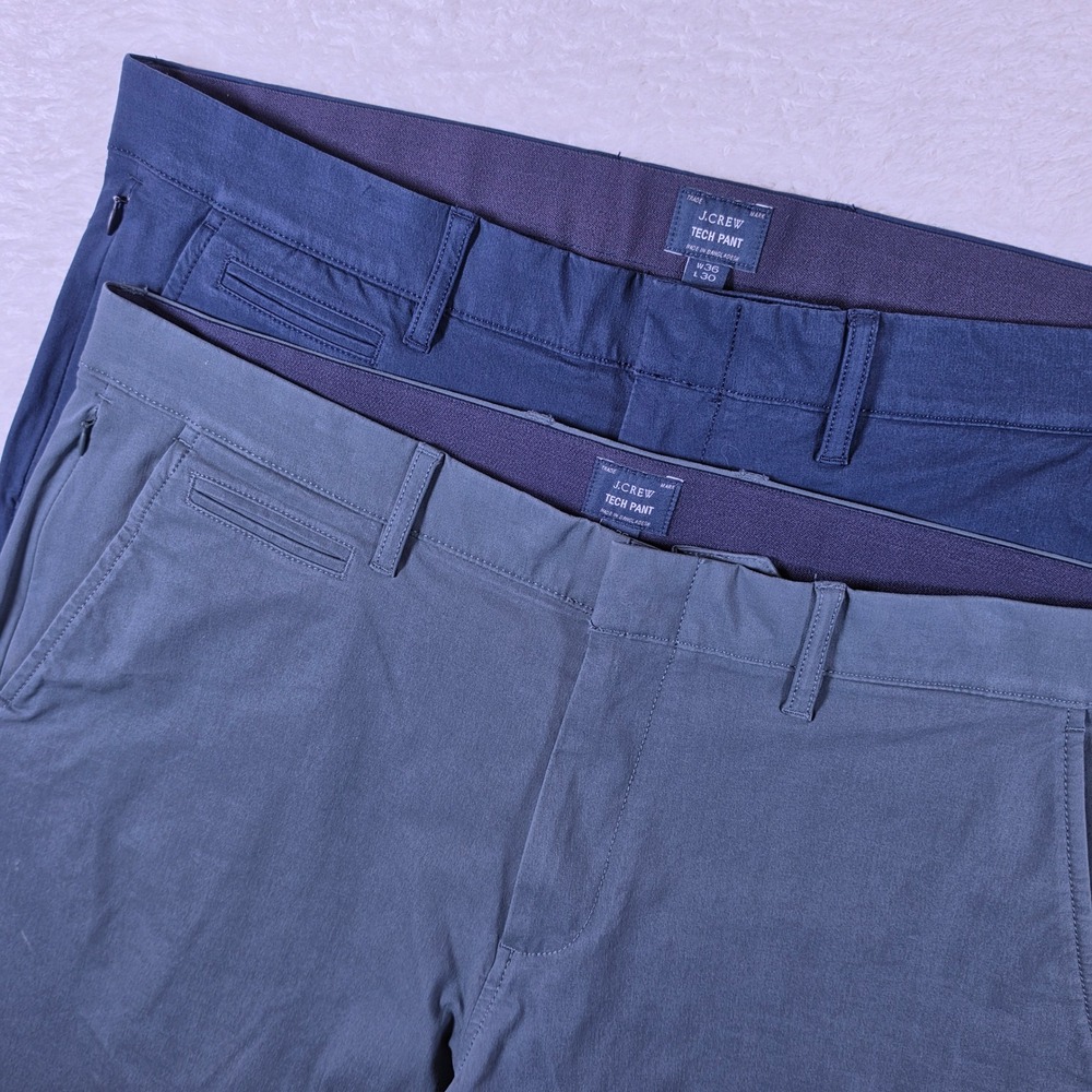 2 Pack! J.Crew 770 Straight Tech Pant Mens 36/30 Green Blue Nylon Stretch AW006